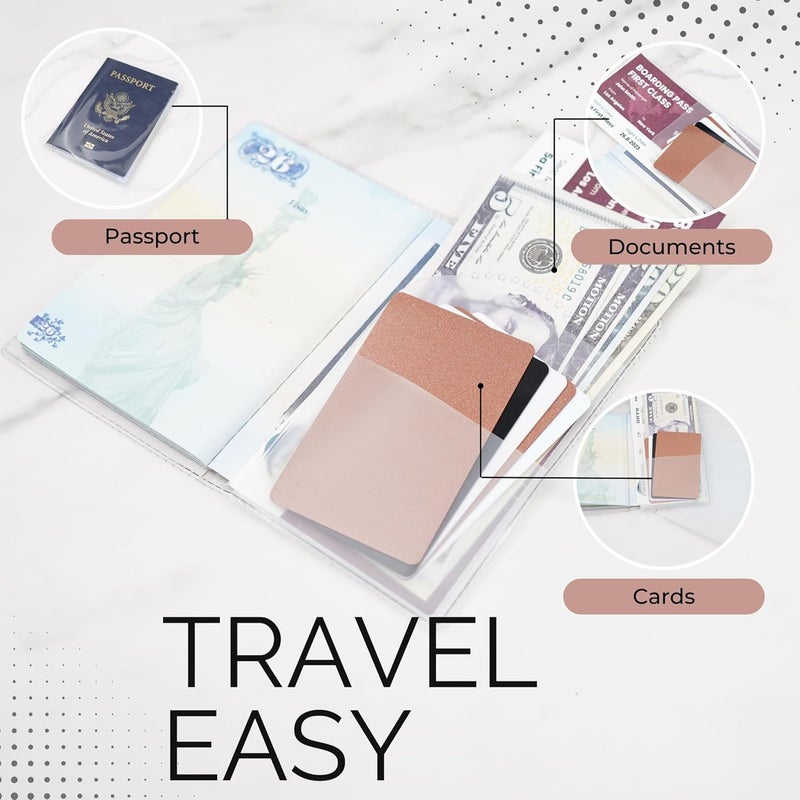 AG DAILY ESSENTIALS عبوة من 6 أغطية جواز سفر شفافة، حافظة جواز سفر شفافة مع منظم مستندات السفر وبطاقات الائتمان، حافظة جواز سفر مقاومة للماء للسفر، مصنوعة من بلاستيك ثقيل للاستخدام مع جوازات السفر الأمريكية - Image 2